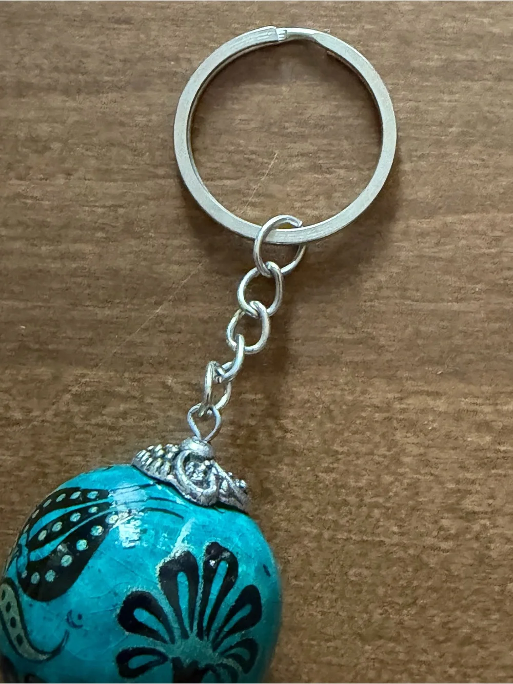 Turkish Design Turquoise Floral Ceramic Orb Keychain